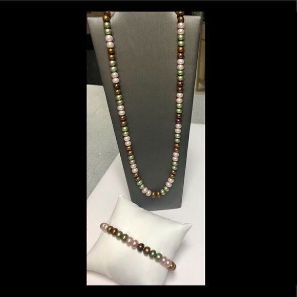 Honora Multi-Color Pearl Necklace & Bracelet Set Sterling Silver 925 - Picture 5 of 5